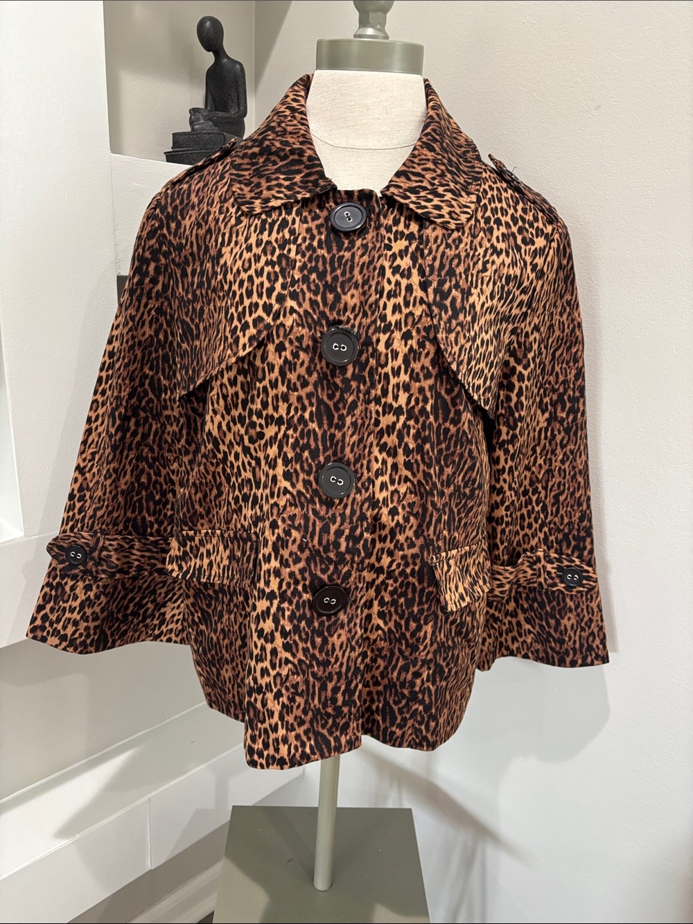 Elementz Leopard-Print Cropped Peacoat in Brown and Black
